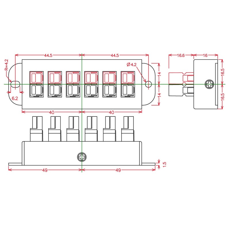 Chunzehui F-1011 6-Position Power Distribution Block Module for 15/30/45A Anderson Powerpole Connectors.