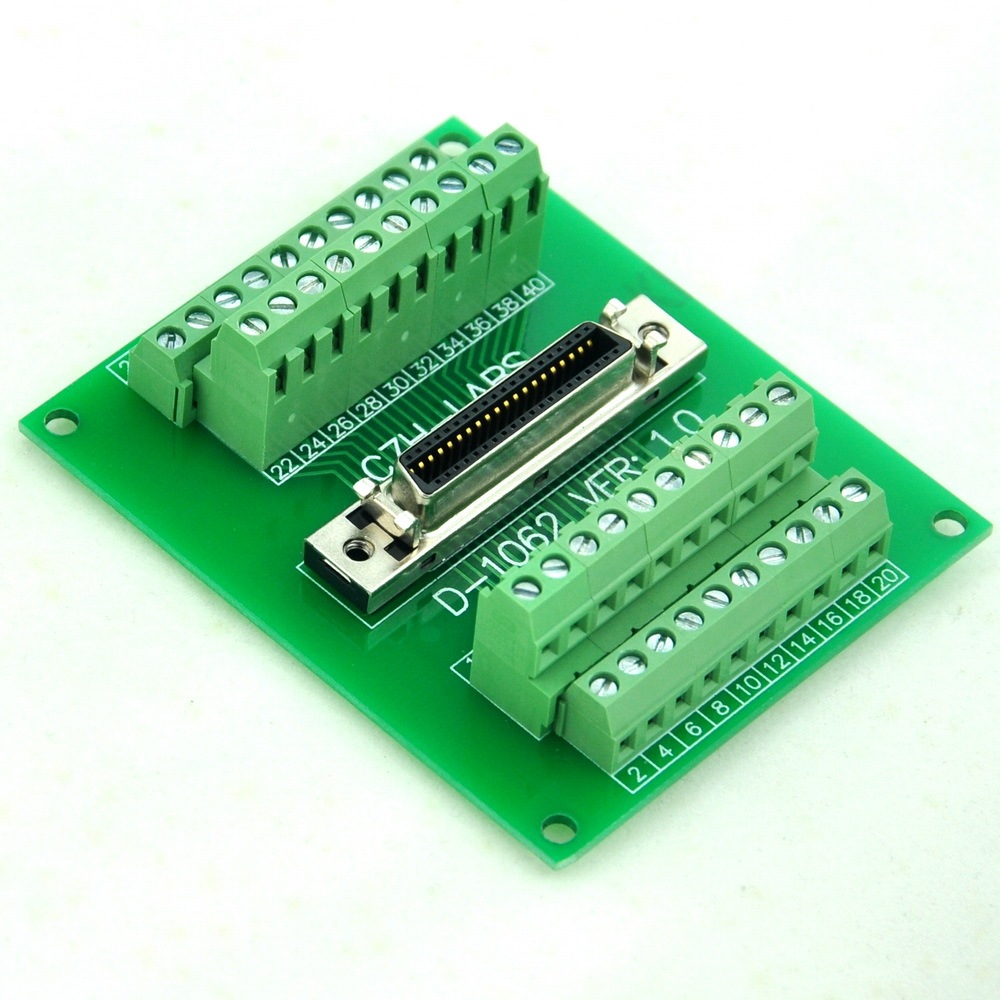 CZH-LABS 40-pin 0.05" Mini D Ribbon/MDR Female Breakout Board, SCSI, Terminal Module.