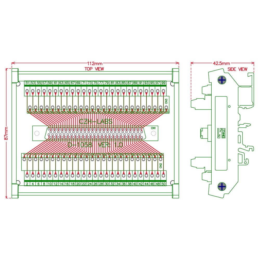 CZH-LABS DIN Rail Mount 100-pin Half-Pitch/0.05" D-SUB Female Interface Module, DSUB,SCSI.