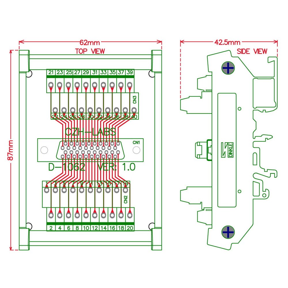 CZH-LABS DIN Rail Mount 40-pin 0.05" Mini D Ribbon/MDR Female Interface Module, SCSI.