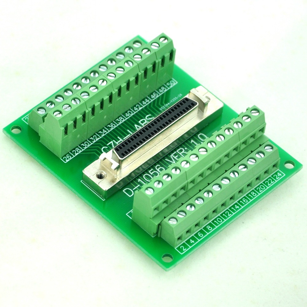 CZH-LABS 50-pin Half-Pitch/0.05" D-SUB Female Breakout Board, DSUB, SCSI, Terminal Module.