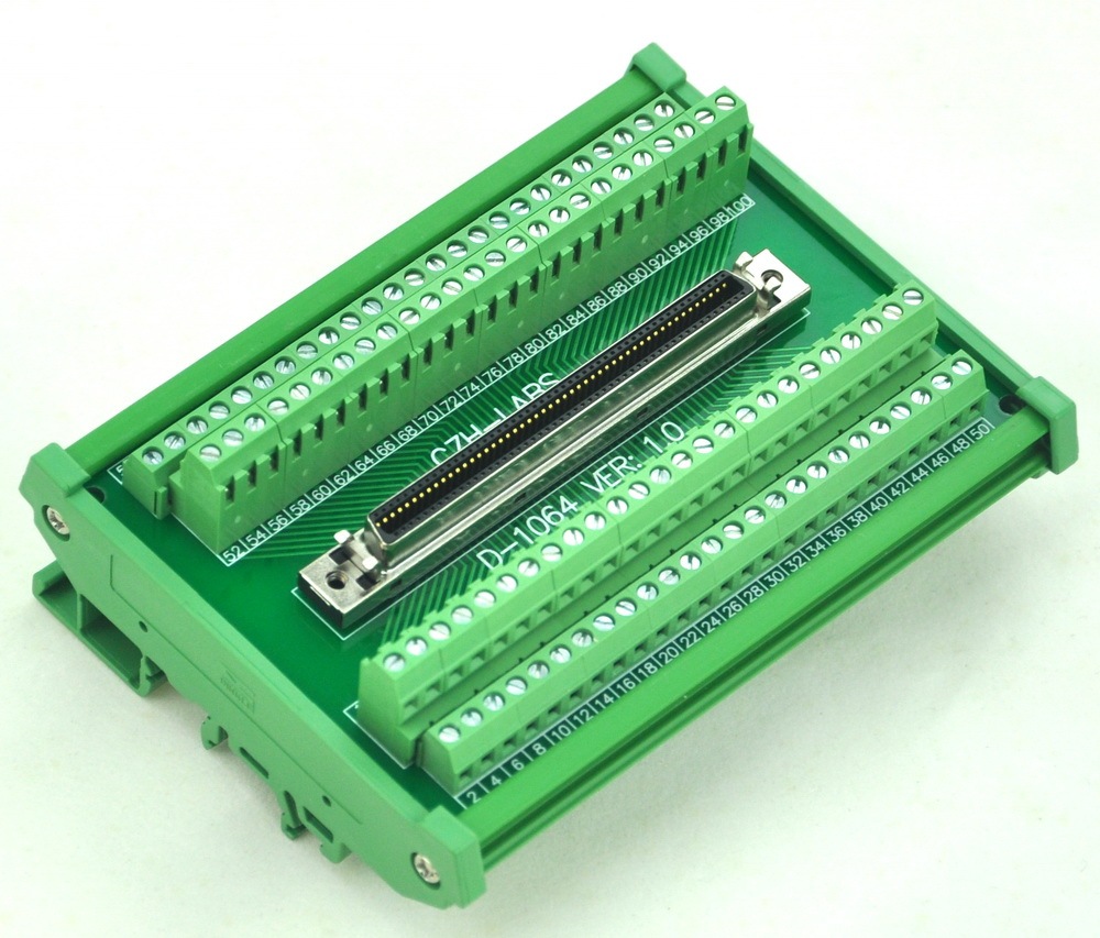 CZH-LABS DIN Rail Mount 100-pin 0.05" Mini D Ribbon/MDR Female Interface Module, SCSI.