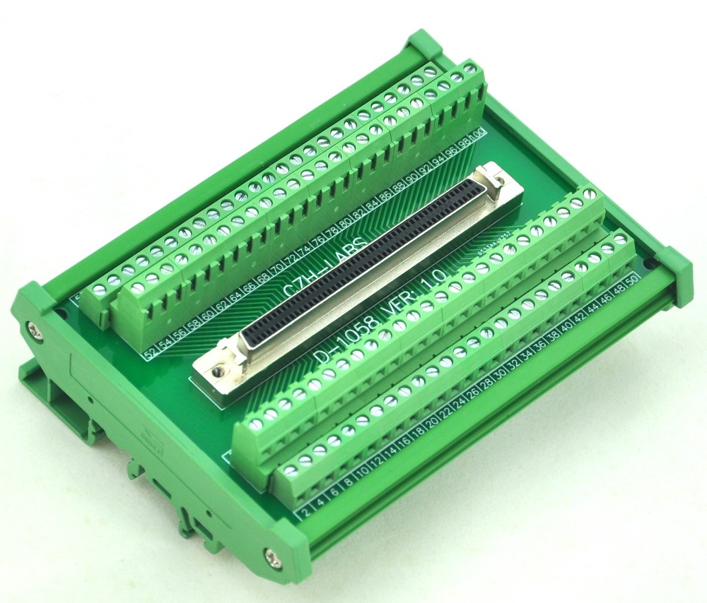 CZH-LABS DIN Rail Mount 100-pin Half-Pitch/0.05" D-SUB Female Interface Module, DSUB,SCSI.