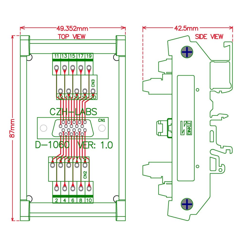 CZH-LABS DIN Rail Mount 20-pin 0.05" Mini D Ribbon/MDR Female Interface Module, SCSI.