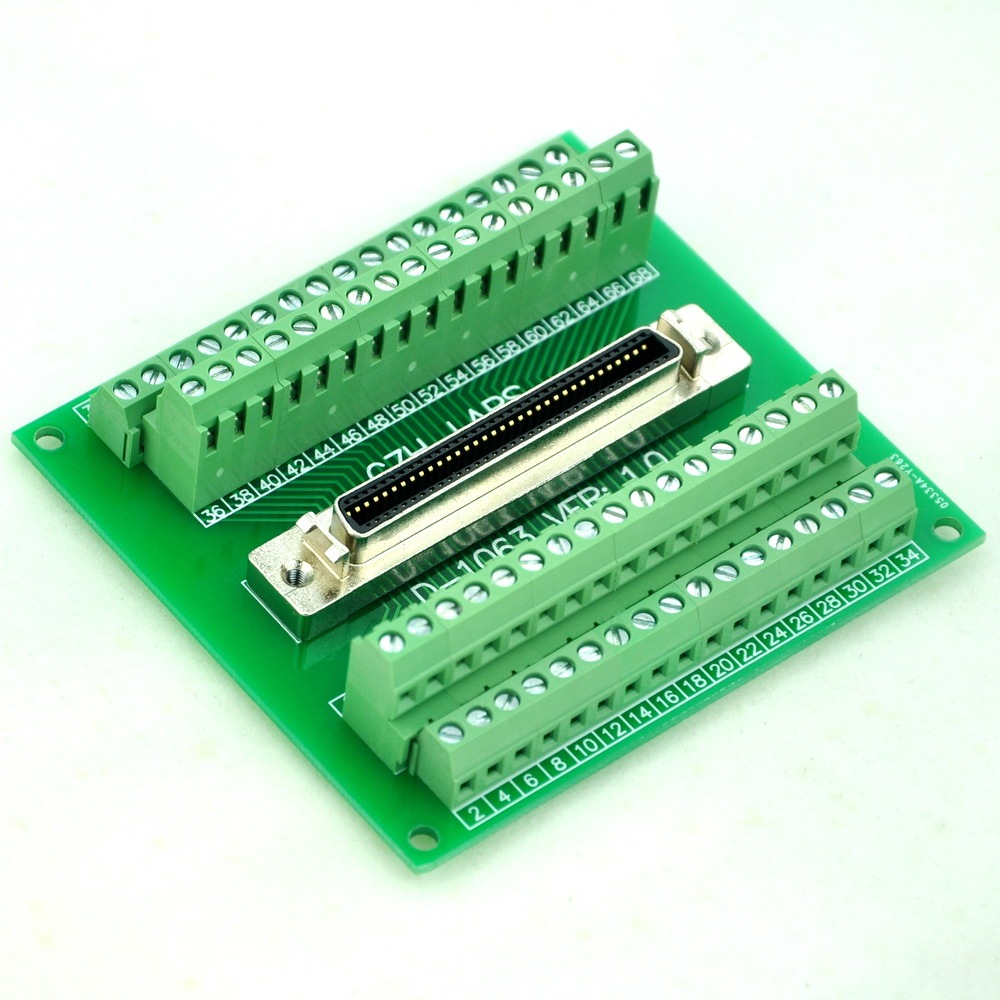 CZH-LABS 68-pin 0.05" Mini D Ribbon/MDR Female Breakout Board, SCSI, Terminal Module.