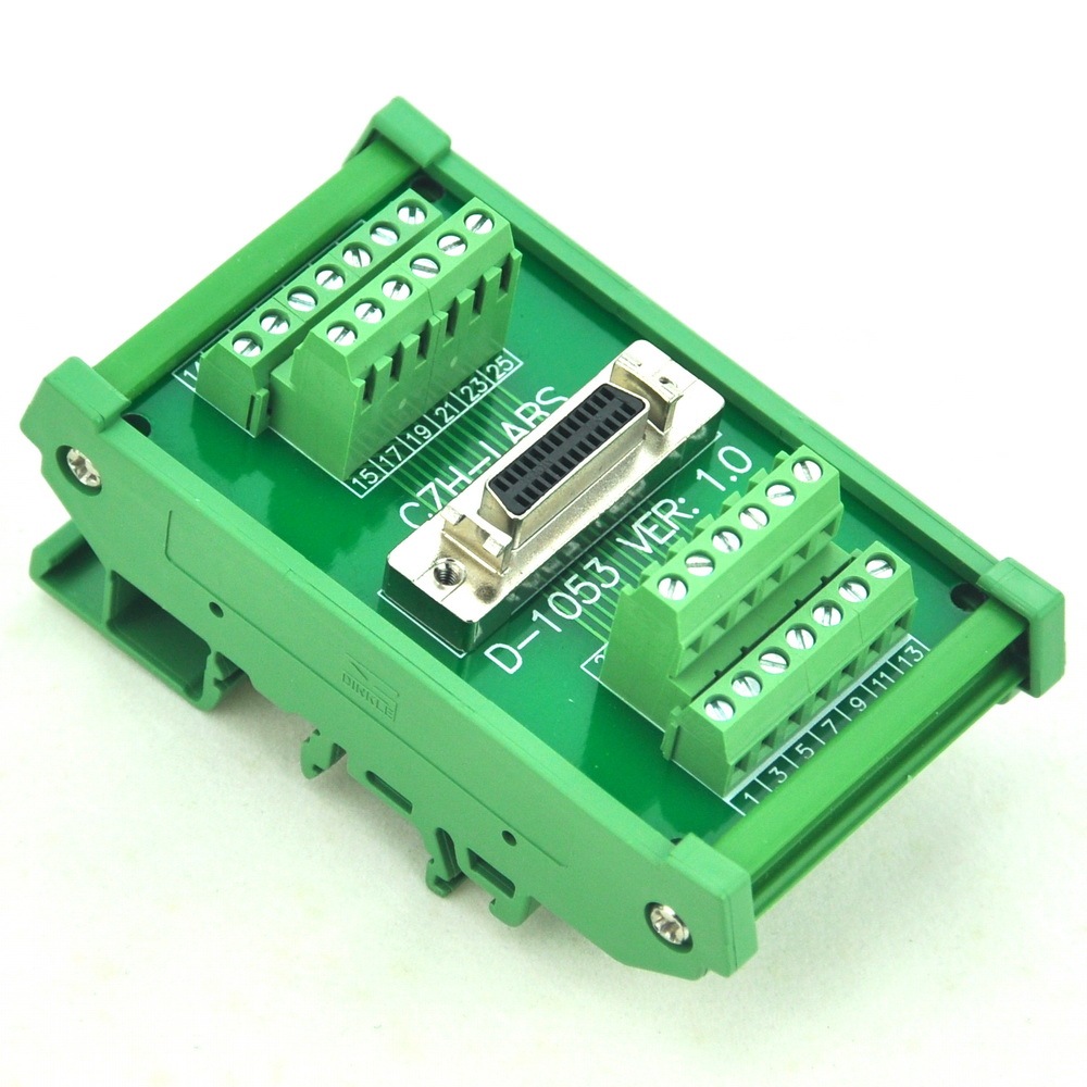 CZH-LABS DIN Rail Mount 26-pin Half-Pitch/0.05" D-SUB Female Interface Module, DSUB, SCSI.