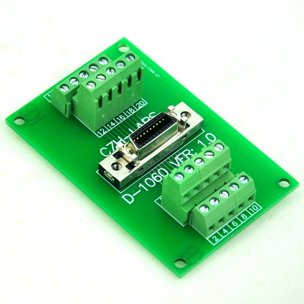 CZH-LABS 20-pin 0.05" Mini D Ribbon/MDR Female Breakout Board, SCSI, Terminal Module.