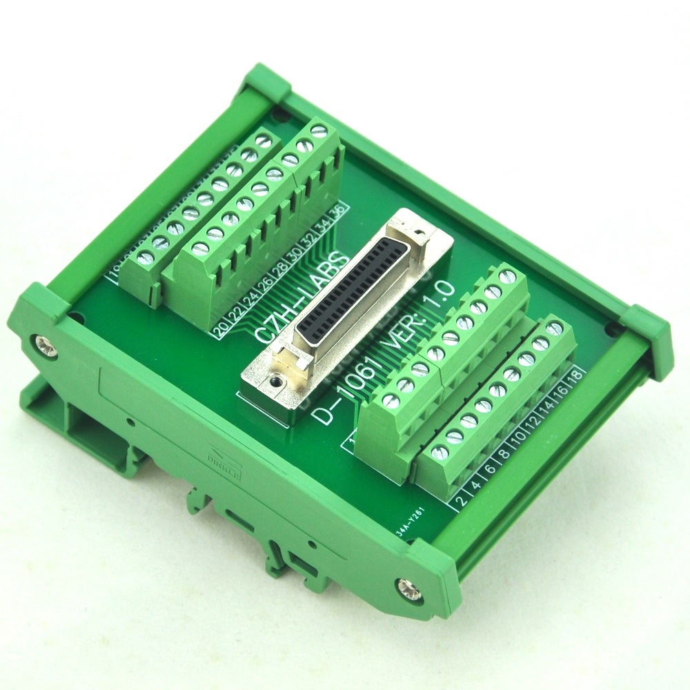 CZH-LABS DIN Rail Mount 36-pin Half-Pitch/0.05" D-SUB Female Interface Module, DSUB, SCSI.