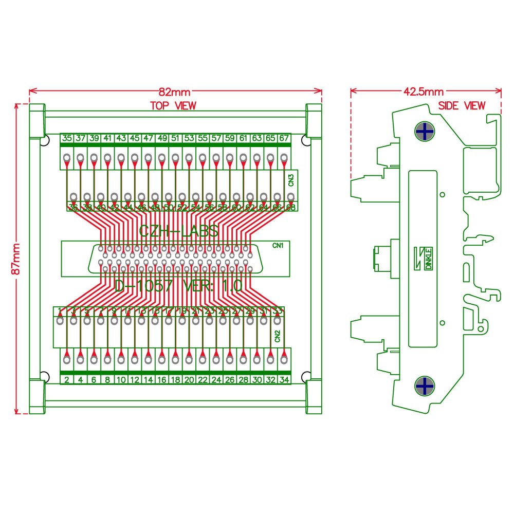 CZH-LABS DIN Rail Mount 68-pin Half-Pitch/0.05" D-SUB Female Interface Module, DSUB, SCSI.