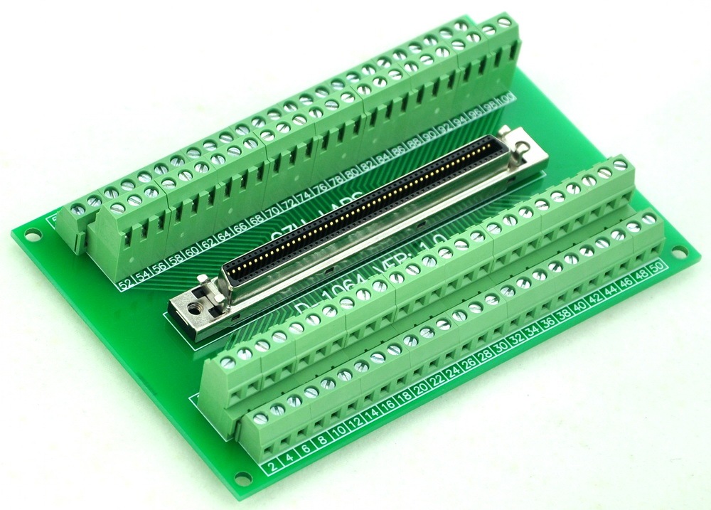 CZH-LABS 100-pin 0.05" Mini D Ribbon/MDR Female Breakout Board, SCSI, Terminal Module.