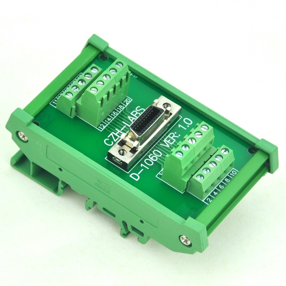 CZH-LABS DIN Rail Mount 20-pin 0.05" Mini D Ribbon/MDR Female Interface Module, SCSI.