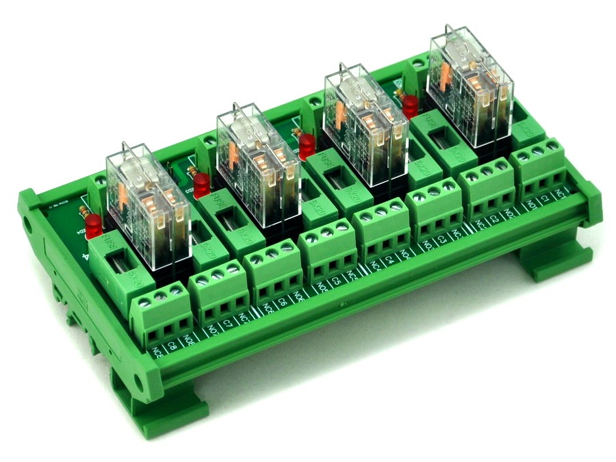 ELECTRONICS-SALON DIN Rail Mount Fused 4 DPDT 5A Power Relay Interface Module, G2R-2 12V DC Relay