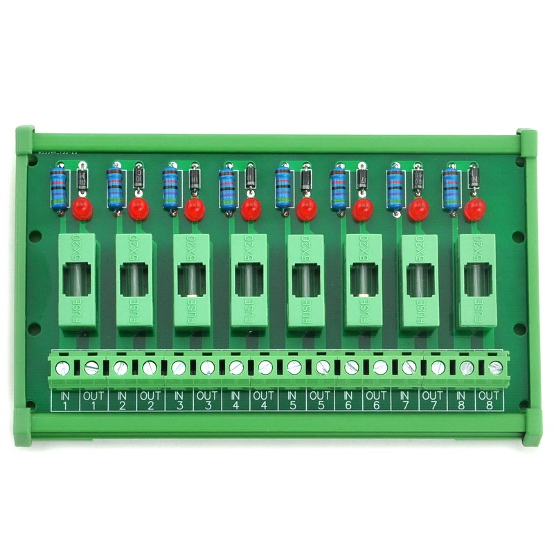 Electronics-Salon DIN Rail Mount 5~48VDC 8 Channel Fuse Interface Module, with Fuse Fail Indication.