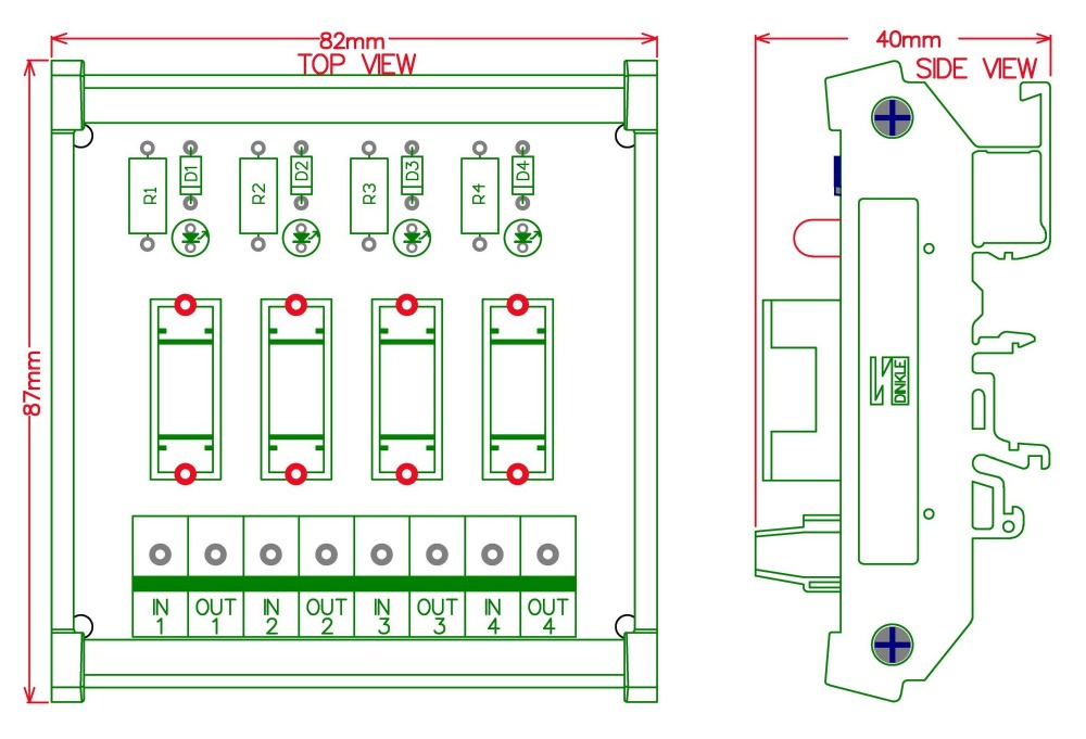 Electronics-Salon DIN Rail Mount 100~250VAC 4 Channel Fuse Interface Module, with Fuse Fail Indication.