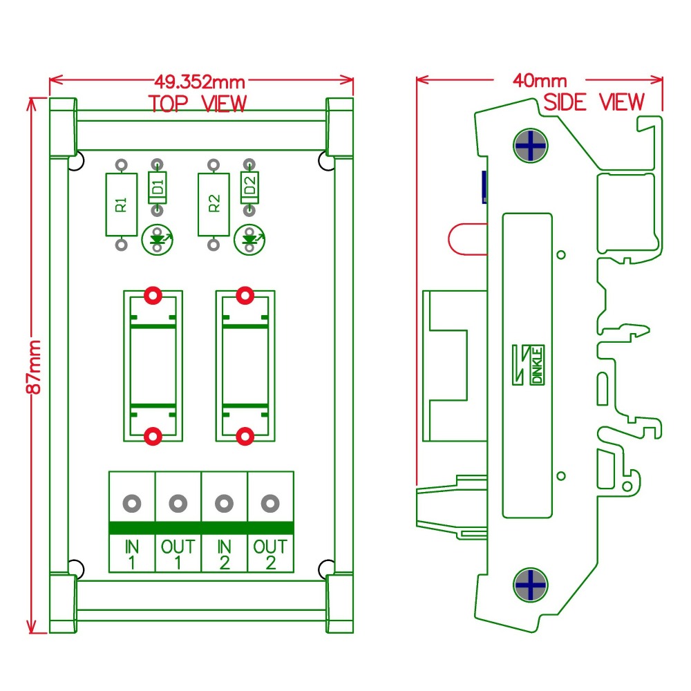 ELECTRONICS-SALON DIN Rail Mount 5~48VDC 2 Channel Fuse Interface Module, with Fuse Fail Indication.
