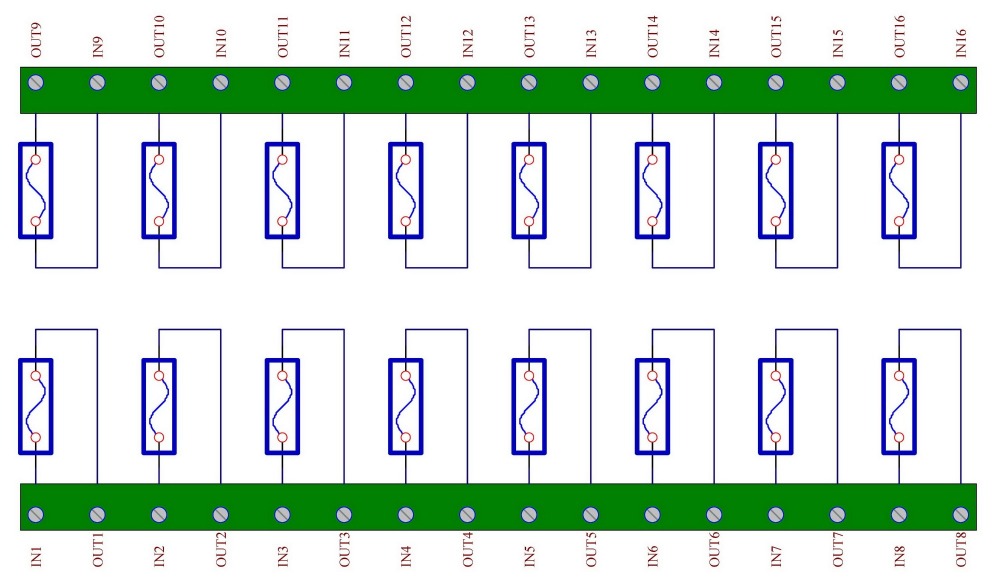 Electronics-Salon 16 Channel Fuse Board, for 5x20mm Tube Fuses.