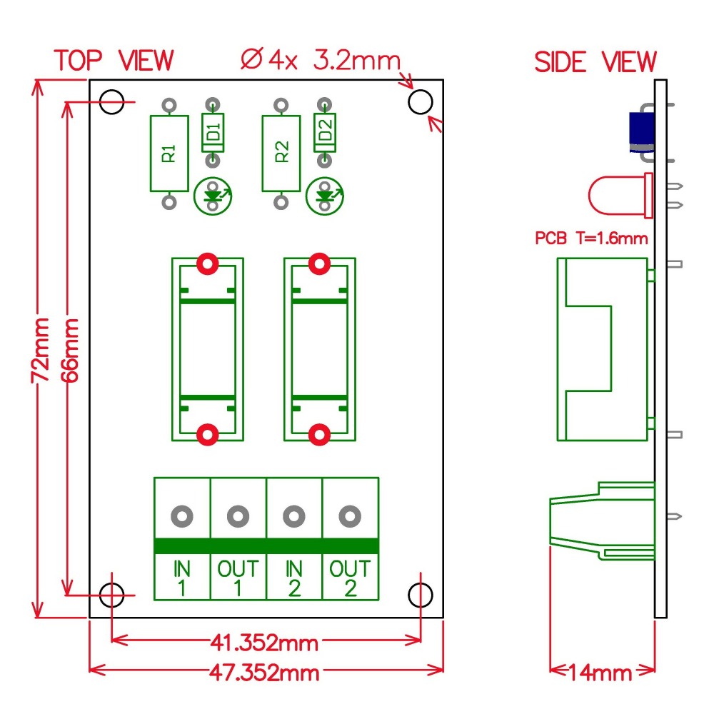 ELECTRONICS-SALON DIN Rail Mount 5~48VDC 2 Channel Fuse Interface Module, with Fuse Fail Indication.