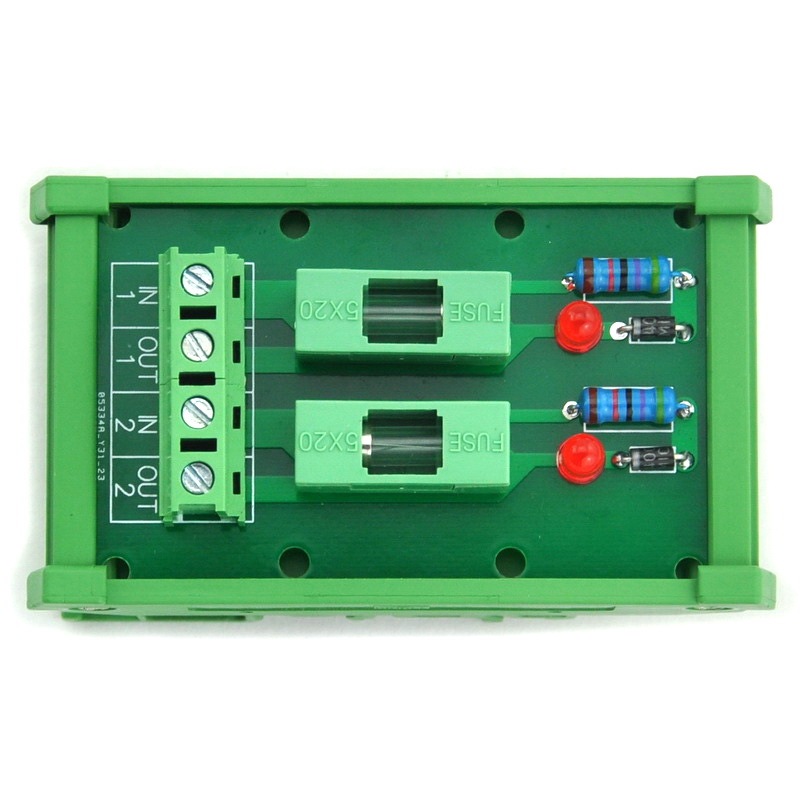 ELECTRONICS-SALON DIN Rail Mount 100~250VAC 2 Channel Fuse Interface Module, with Fuse Fail Indication.