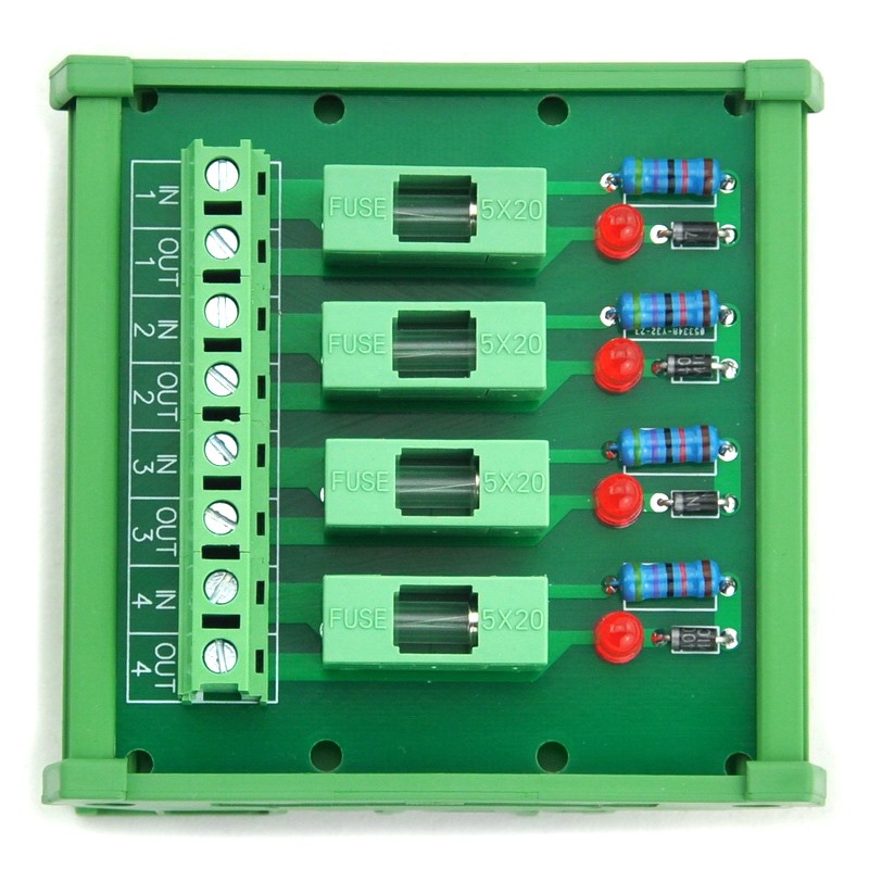 Electronics-Salon DIN Rail Mount 5~48VDC 4 Channel Fuse Interface Module, with Fuse Fail Indication.
