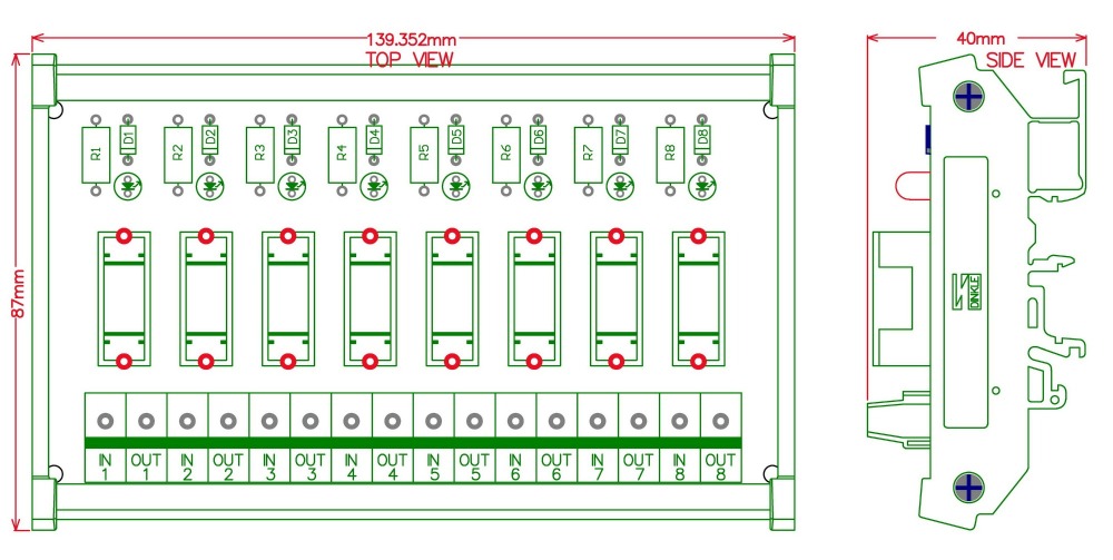 Electronics-Salon DIN Rail Mount 5~48VDC 8 Channel Fuse Interface Module, with Fuse Fail Indication.