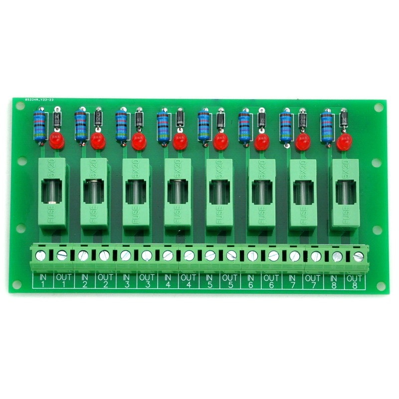 Electronics-Salon DIN Rail Mount 5~48VDC 8 Channel Fuse Interface Module, with Fuse Fail Indication.
