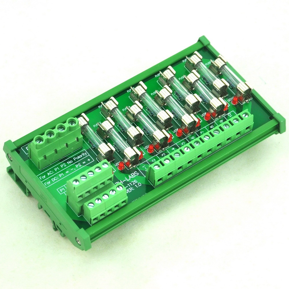 CZH-LABS DIN Rail Mount 180~250VAC 10 Position Power Distribution Fuse Module Board.