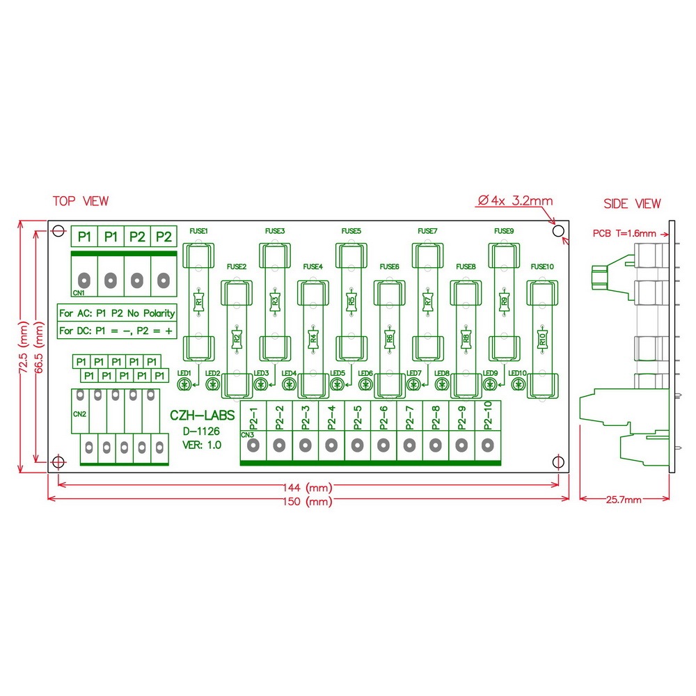 CZH-LABS DIN Rail Mount 180~250VAC 10 Position Power Distribution Fuse Module Board.