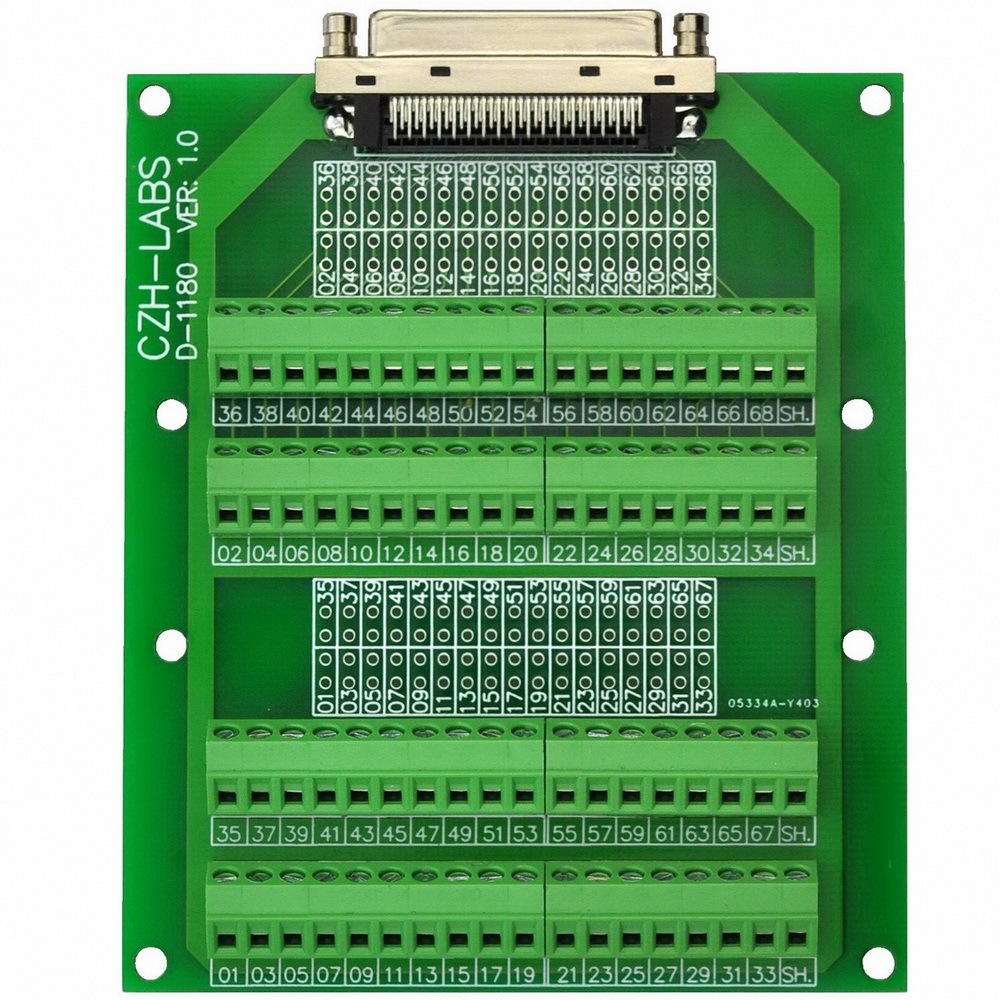 CZH-LABS DIN Rail Mount 68-Pin VHDCI DSUB SCSI-5 Screw Terminal Block Breakout Board.
