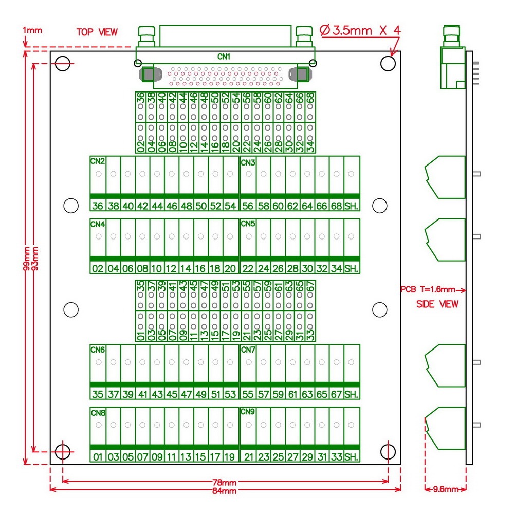 CZH-LABS 68-Pin VHDCI DSUB SCSI-5 Screw Terminal Block Breakout Board.