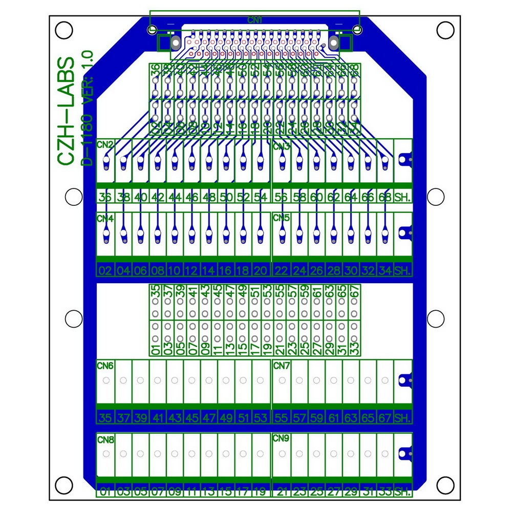 CZH-LABS DIN Rail Mount 68-Pin VHDCI DSUB SCSI-5 Screw Terminal Block Breakout Board.