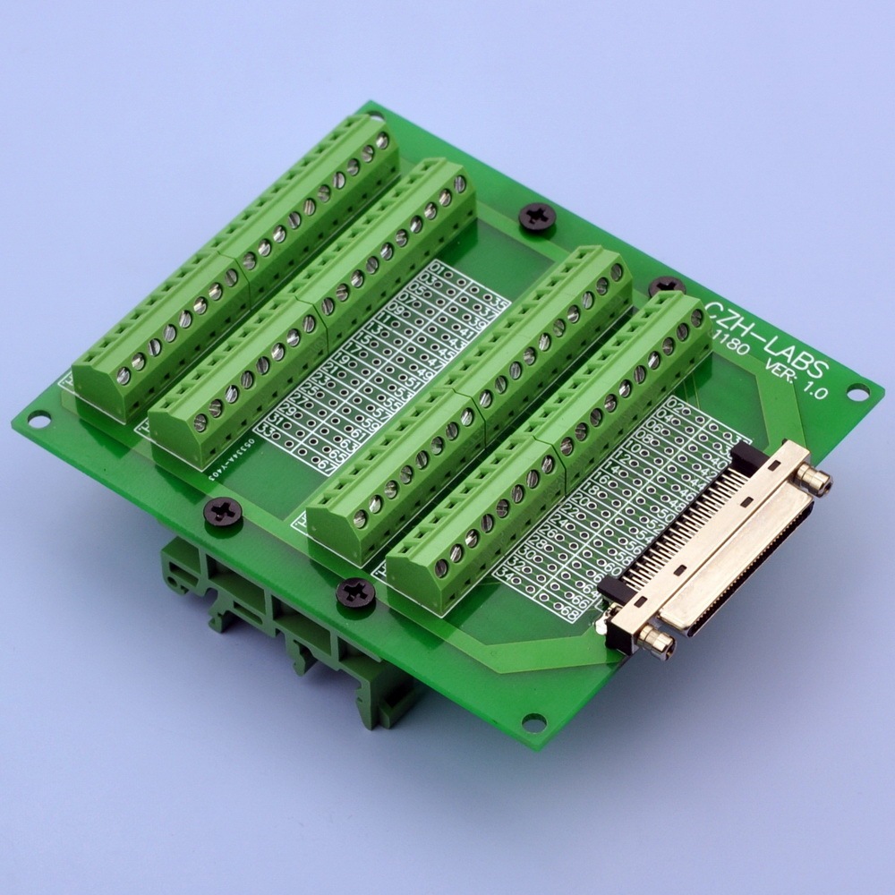 CZH-LABS DIN Rail Mount 68-Pin VHDCI DSUB SCSI-5 Screw Terminal Block Breakout Board.