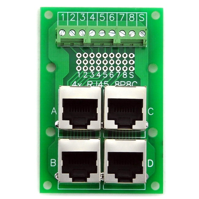 ELECTRONICS-SALON RJ45 8P8C Jack 4-Way Buss Breakout Board, Terminal Block, Connector.