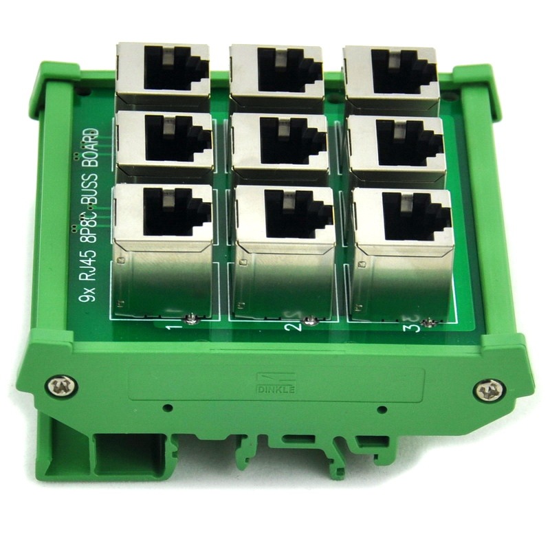 ELECTRONICS-SALON RJ45 8P8C 9-Way Buss Board DIN Rail Mount Interface Module.
