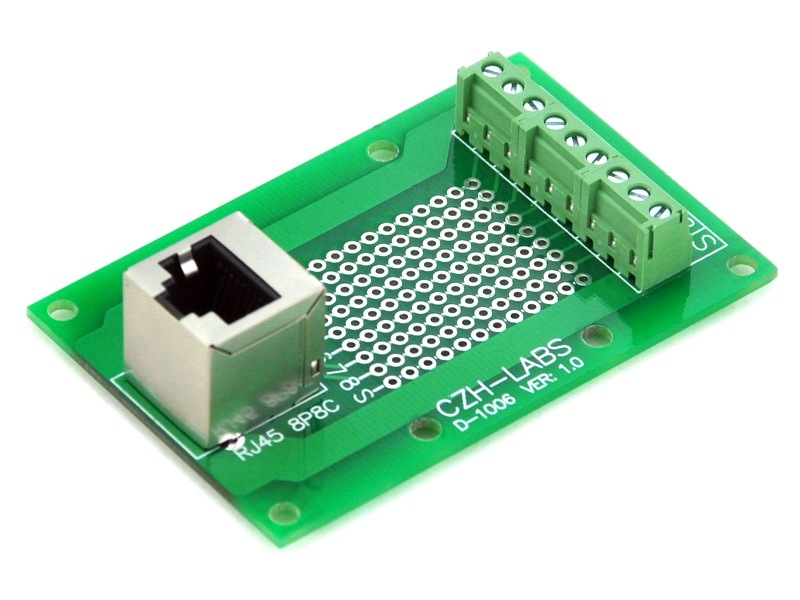 CZH-LABS RJ45 8P8C Vertical Shielded Jack Breakout Board, Terminal Block, Connector.