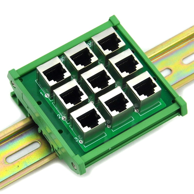 ELECTRONICS-SALON RJ45 8P8C 9-Way Buss Board DIN Rail Mount Interface Module.