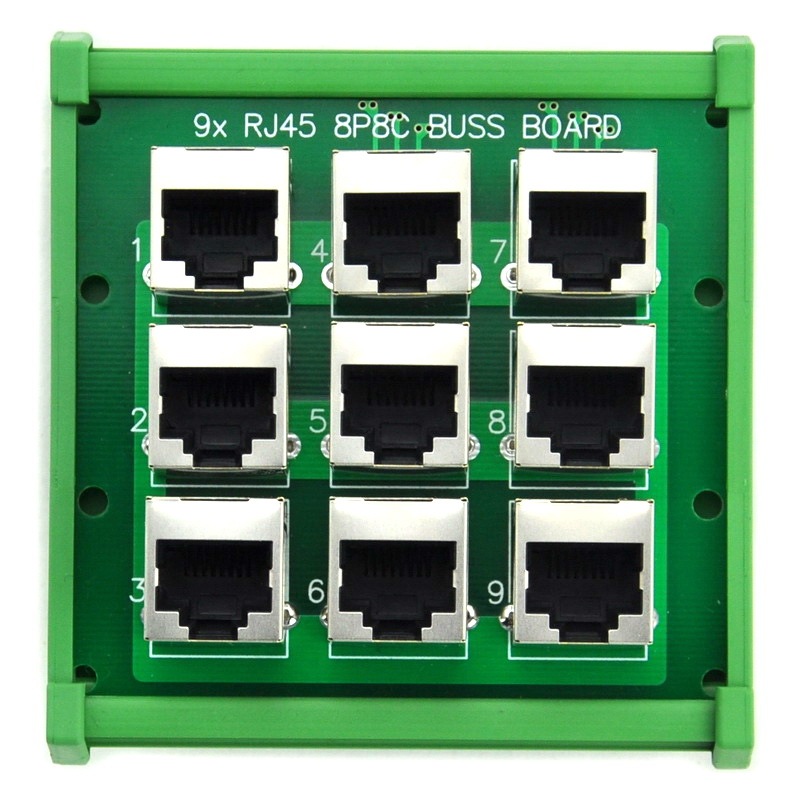 ELECTRONICS-SALON RJ45 8P8C 9-Way Buss Board DIN Rail Mount Interface Module.
