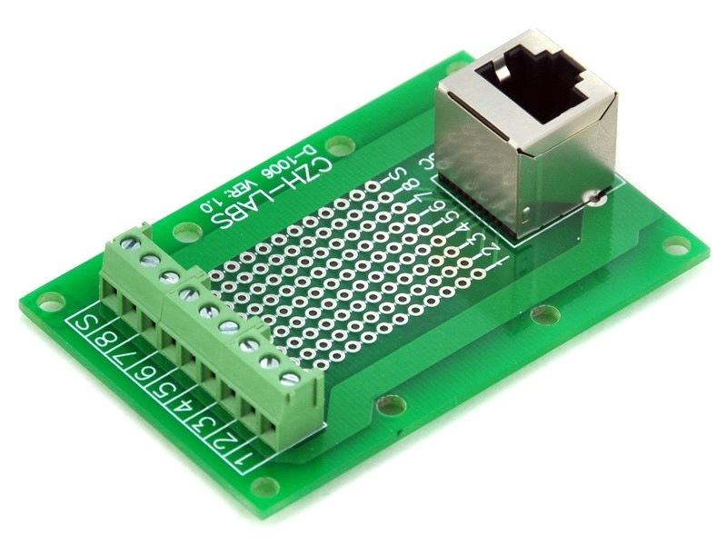 CZH-LABS RJ45 8P8C Vertical Shielded Jack Breakout Board, Terminal Block, Connector.