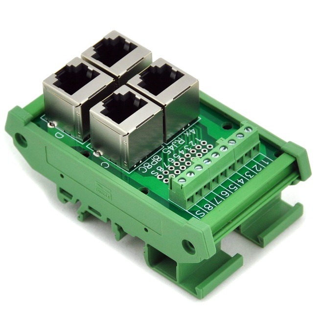 ELECTRONICS-SALON RJ45 8P8C 4-Way Buss Board DIN Rail Mount Interface Module.