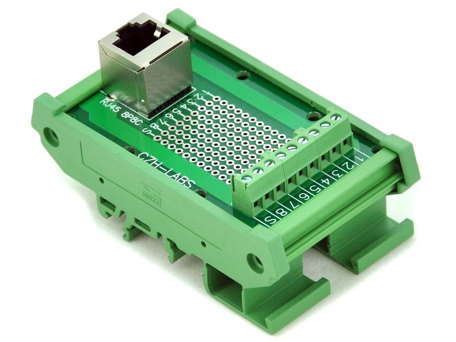 CZH-LABS RJ45 8P8C DIN Rail Mount Interface Module, Vertical Jack.