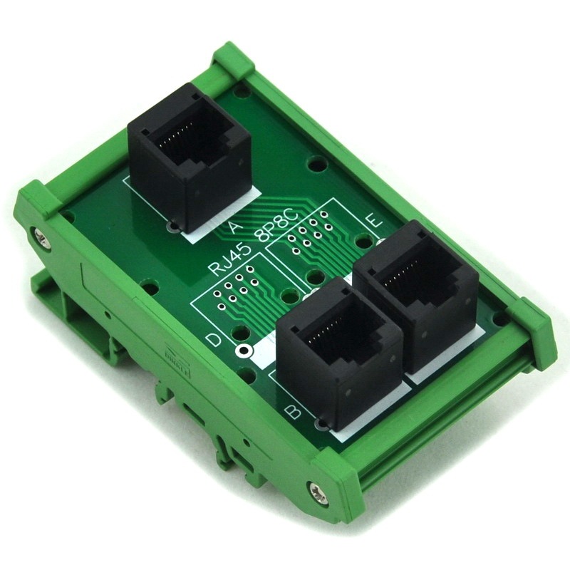 ELECTRONICS-SALON RJ45 8P8C 3 Jacks Splitter DIN Rail Mounted Interface Module.