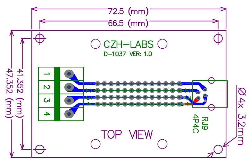 CZH-LABS RJ9 4P4C Interface Module with Simple DIN Rail Mounting feet, Right Angle Jack.