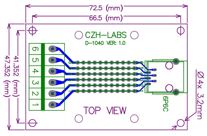 CZH-LABS RJ11/RJ12 6P6C DIN Rail Mount Interface Module, Vertical Jack.