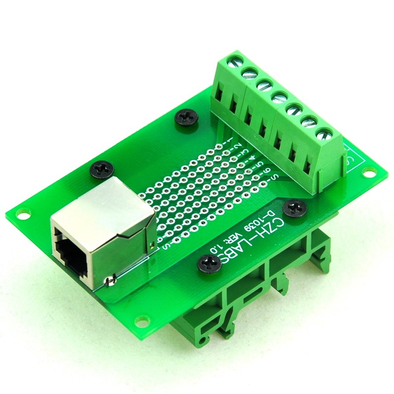 CZH-LABS RJ11/RJ12 6P6C Interface Module w/Simple DIN Rail Mounting feet,Right Angle Jack