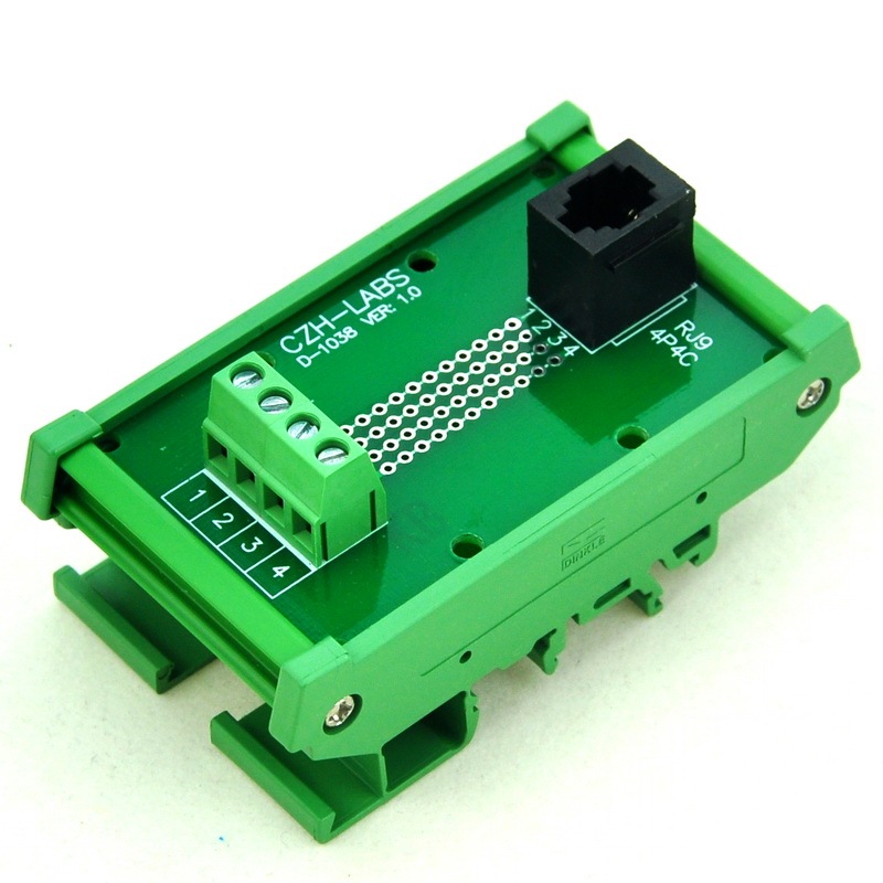 CZH-LABS RJ9 4P4C DIN Rail Mount Interface Module, Vertical Jack.