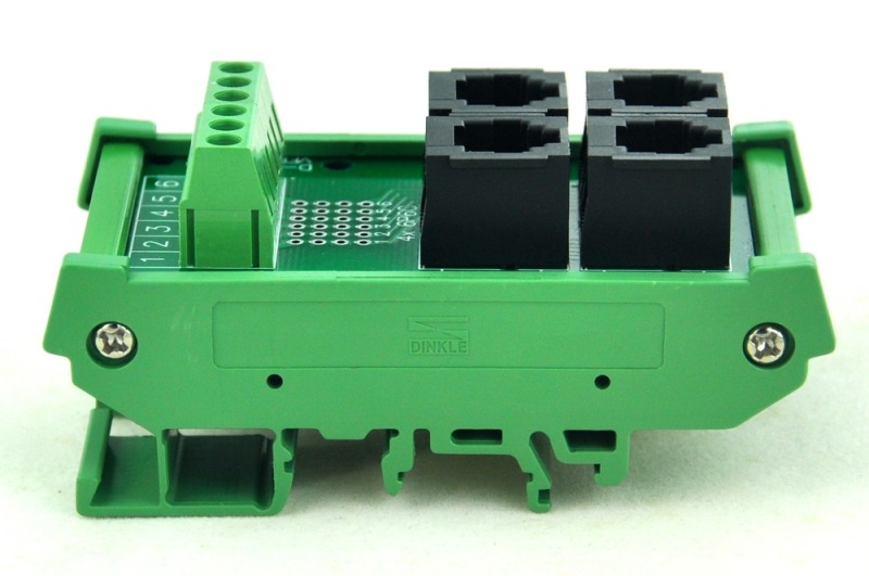 CZH-LABS DIN Rail Mount RJ11/RJ12 6P6C 4-Way Buss Board Interface Module.
