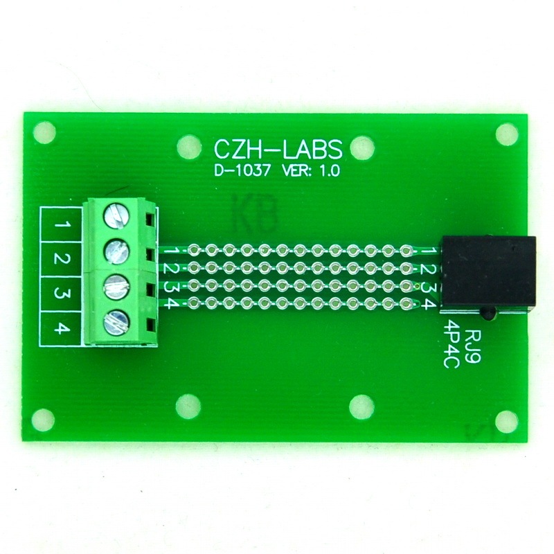 CZH-LABS RJ9 4P4C Right Angle Jack Breakout Board, Terminal Block Connector.