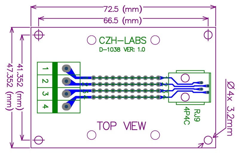 CZH-LABS RJ9 4P4C Interface Module with Simple DIN Rail Mounting feet, Vertical Jack.