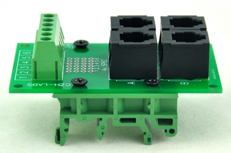 CZH-LABS RJ11/RJ12 6P6C 4-Way Buss Board Interface Module with Simple DIN Rail Bracket.