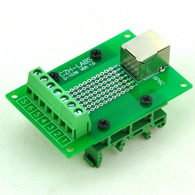 CZH-LABS RJ11/RJ12 6P6C Interface Module w/Simple DIN Rail Mounting feet,Right Angle Jack