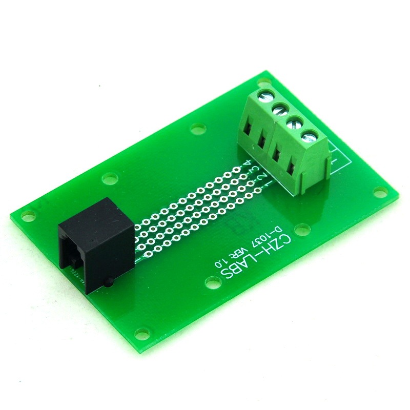 CZH-LABS RJ9 4P4C Right Angle Jack Breakout Board, Terminal Block Connector.